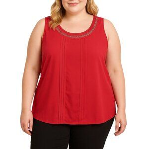 Cato Sleeveless Embellished Neck Pleated Front Cutout Back Top Plus Size 22/24W